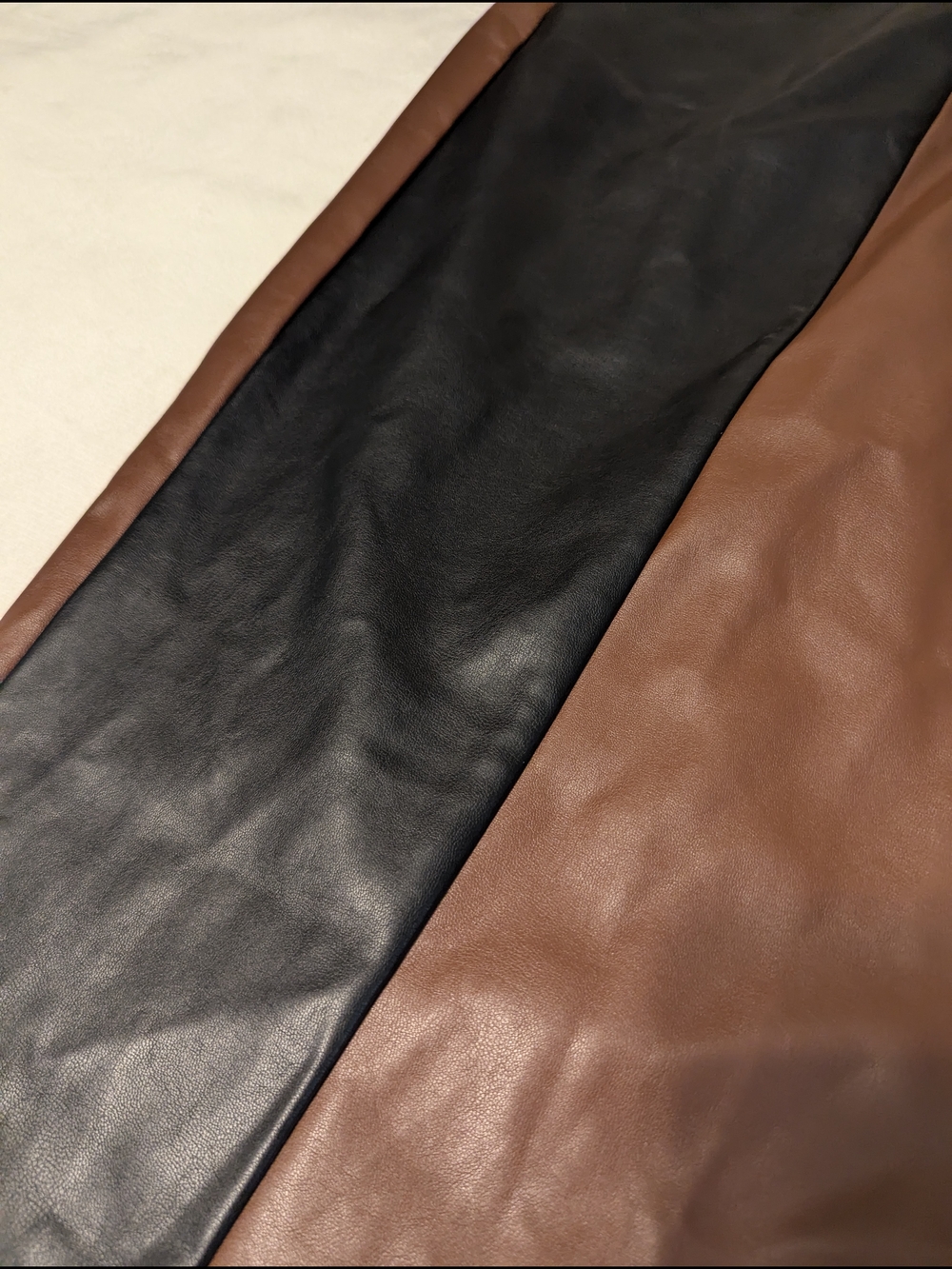 Colorblock Faux Leather Women’s Pants - Brown/Black/Cream - Picture 2 of 6